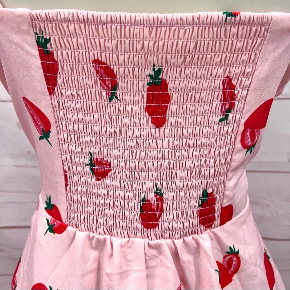 NWOT Modcloth Belle Poque Pink Strawberry Fruit Retro Pinup Flare Swing Dress 2X